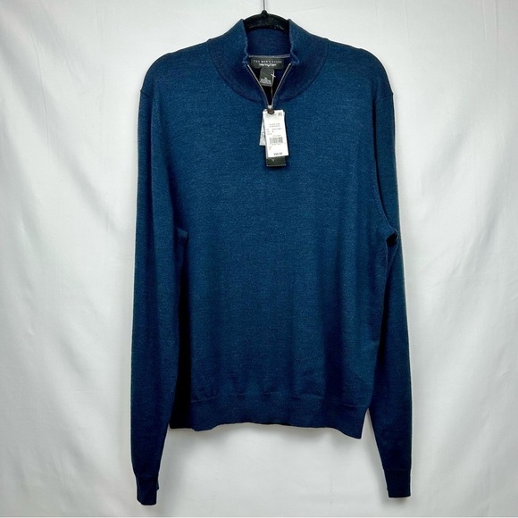 Bloomingdale's 100% Merino Wool Quarter-Zip Blue Sweater Size: XL - NWT - Picture 1 of 6